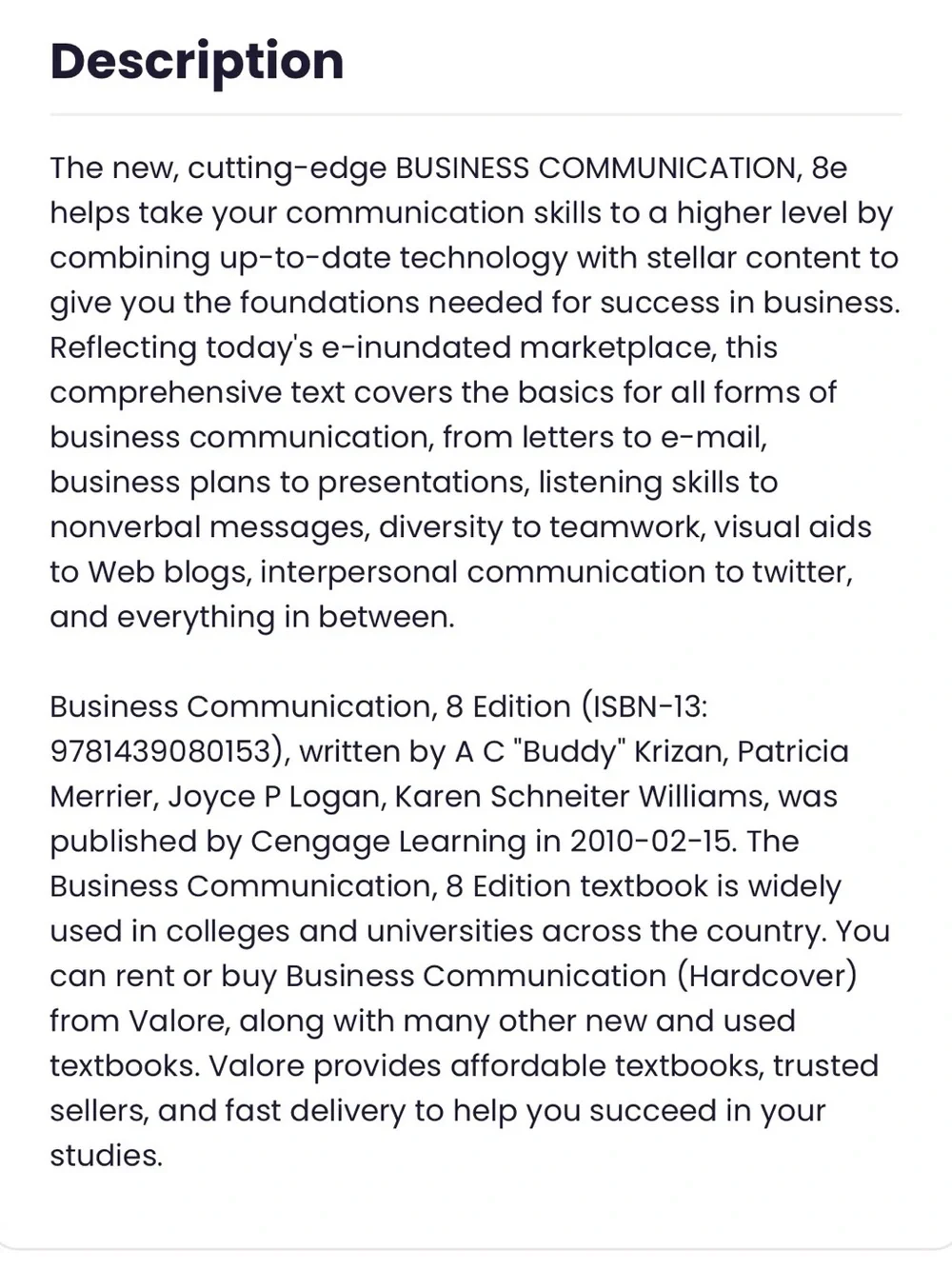 Business Communication 8th Edition - White and Blue Cover